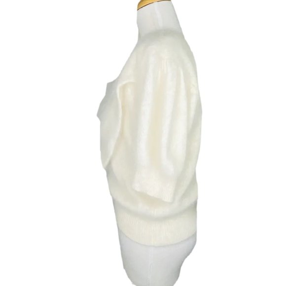 I B DIFFUSION Angora Sweater Dolman Sleeve Ivory Beaded Bow Accent Vintage Top - Picture 3 of 11